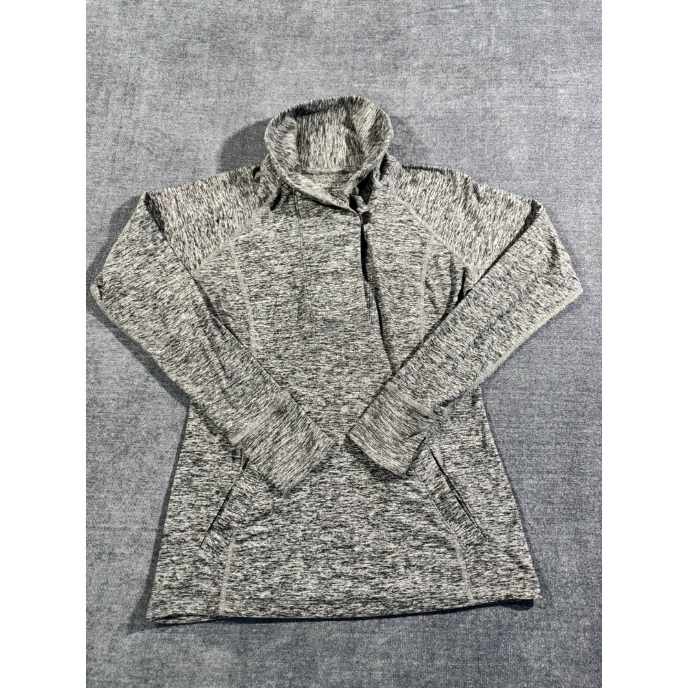 Beyond Yoga Space Dye Button Mock Neck Pullover Gray White Thumbholes Small